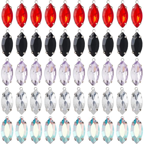 50pcs 5 colors Rhinestone Pendants with Brass Findings Horse Eye Mixed color 16.5x7x5.5mm Hole: 1.2mm 10pcs/color