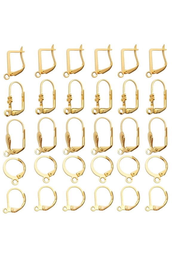 50pcs 5 styles,Gold French Earring Hooks Leverback Earwires Brass Hypoallergenic Ear Hooks with Open Loop for Earring Designs Supplies Jewelry Making Findings