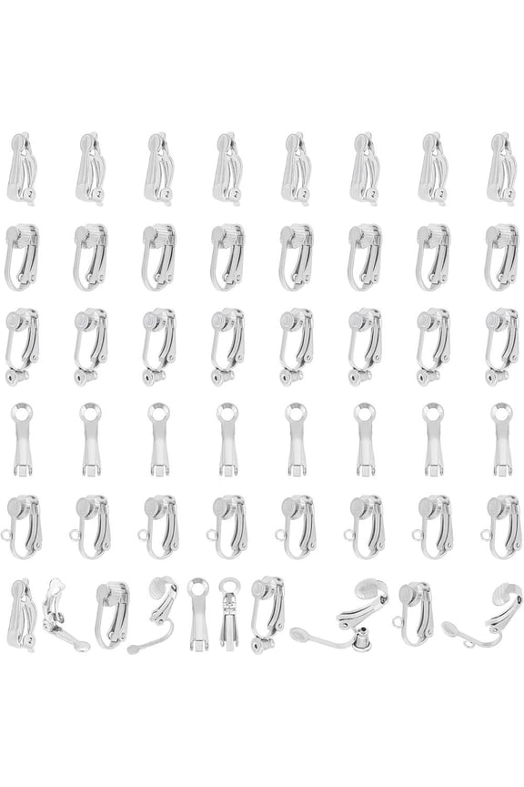 50pcs 5 styles Stainless Steel Clip-on Earring Non-Piercing Earrings Ear Clip Fake Earring DIY Clip-on Cartilage Earrings for Jewelry Making 16~20.5mm