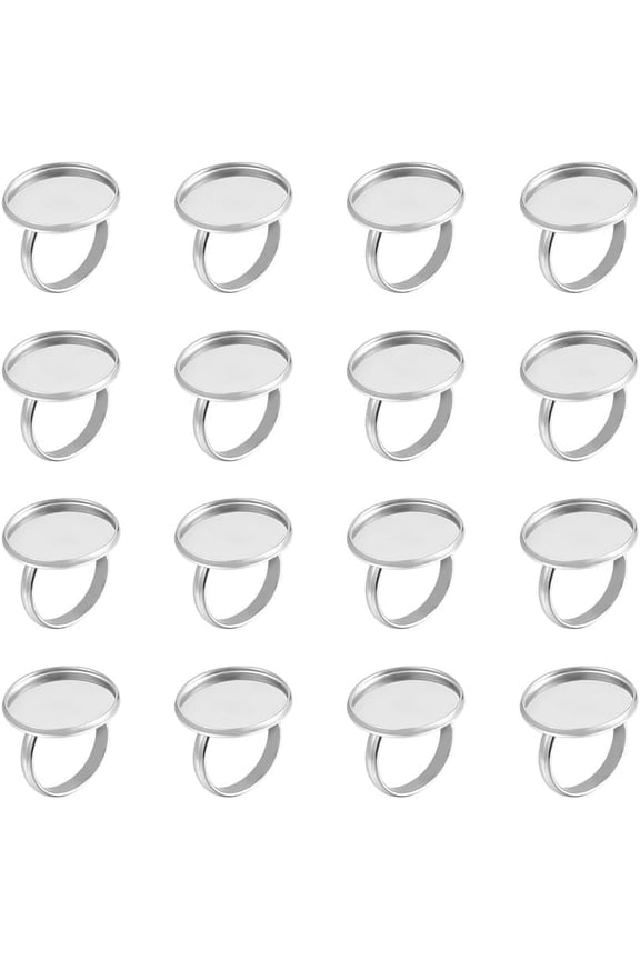 50pcs 50pcs 20mm Stainless Steel Ring Base Blank Bezel Adjustable Pad Cabochon Base Flat Round Finger Rings Components Findings for Jewelry Making Supplies