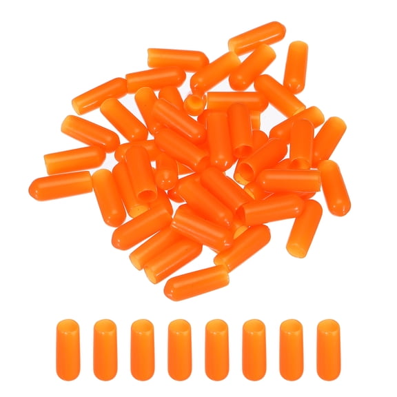 50pcs 5mm(3/16') Rubber End Caps Cover Vinyl Screw Thread Protector Round Wire Shelf Caps, Orange