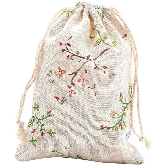 50pcs 5x7" Burlap Packing Pouches Drawstring Bags with Printed Flower Gift Bag Wedding Favors Bag Advent Calendar Bags for Jewelry DIY Craft Wedding Party Shower Birthday Christmas