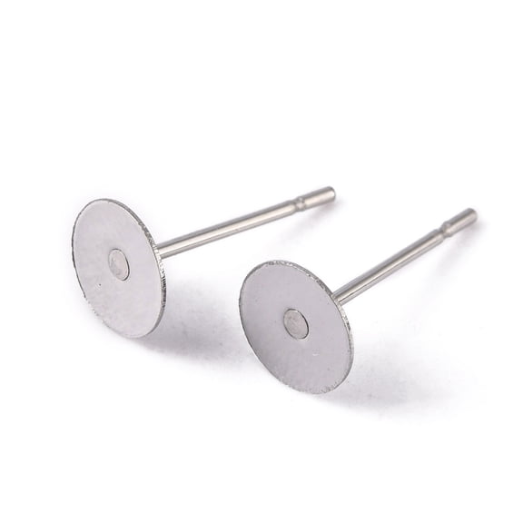 50pcs 6mm Stainless Steel Flat Round Ear Stud Components Earring Posts for Jewelry Making