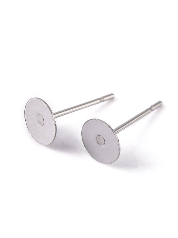 50pcs 6mm Stainless Steel Flat Round Ear Stud Components Earring Posts for Jewelry Making