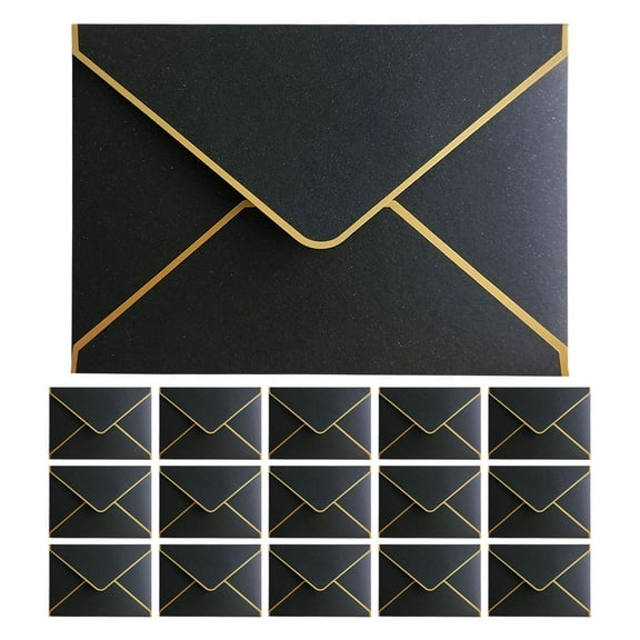50pcs 7.27x5.31 Inch Card Envelopes V Flap Envelopes With Gold Border For Graduation Invitation Wedding Greeting Cards Black