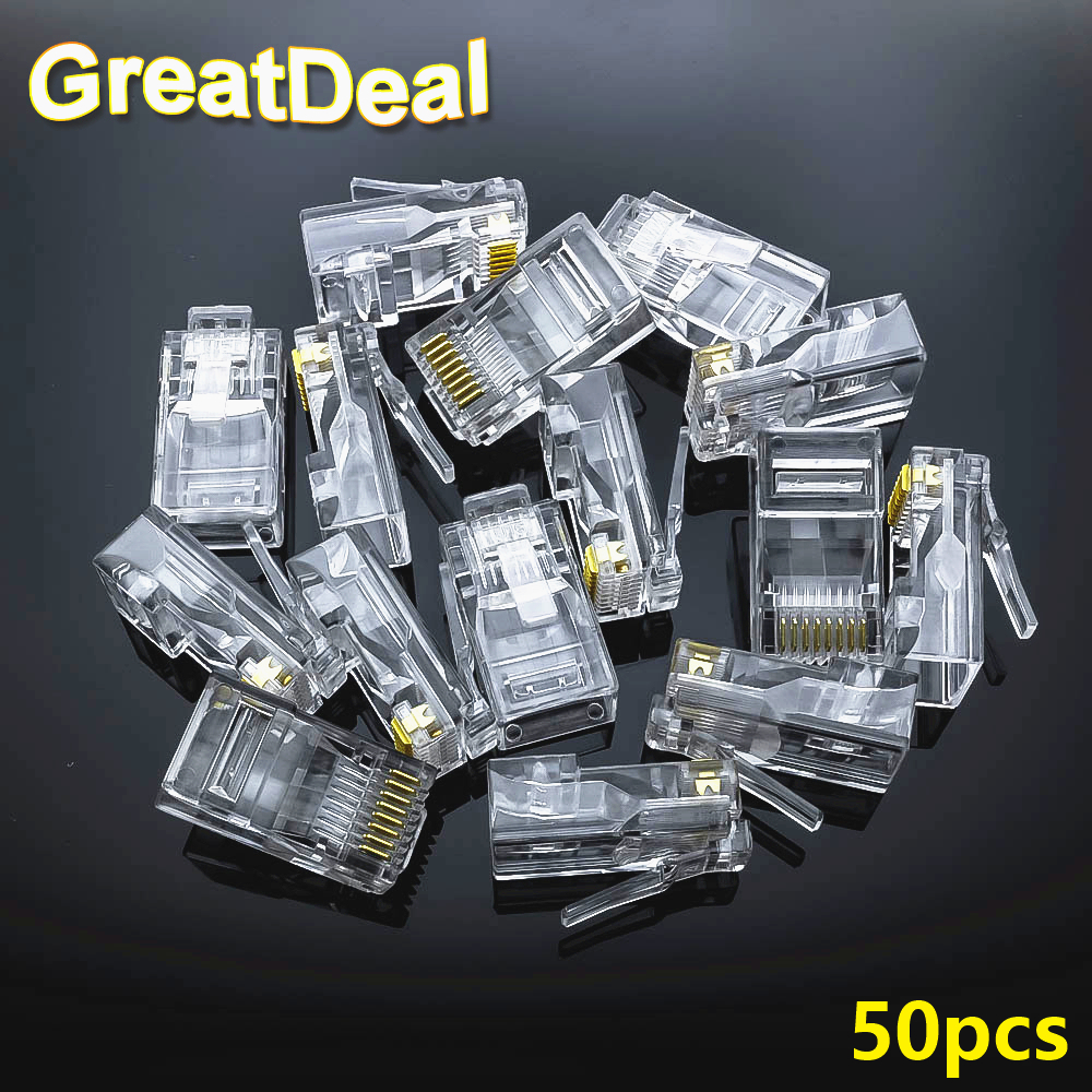 50pcs 8Pin RJ45 Connector CAT5 CAT5e Cat6 Modular Cable Plugs Socket