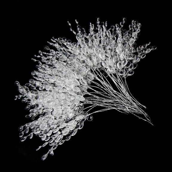 50pcs Acrylic Bead Drop Stems Flower Bouquet Crystal Bud Branches Flower Twig Pick for Wedding Home Decoration Floral Decor Craft Supply