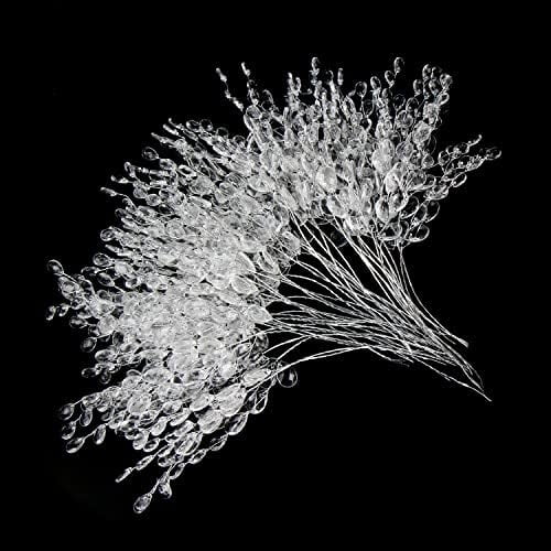 50pcs Acrylic Bead Drop Stems Flower Bouquet Crystal Bud Branches Flower Twig Pick for Wedding Home Decoration Floral Decor Craft Supply