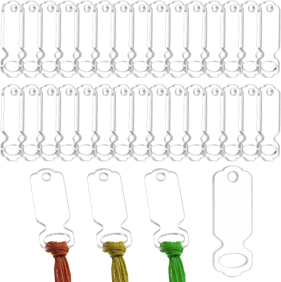 50pcs Acrylic Clear Thread Drops Rectangle Cross Stitch Thread Organizers Embroidery Floss Drop Organizer Thread Bobbins Bulk for DIY Craft Sewing Thread Storage 2.17x0.78 Inch