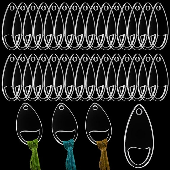 50pcs Acrylic Clear Thread Drops Teardrop Stitch Thread Organizers Embroidery Floss Drop Organizer Thread Bobbins Bulk for DIY Craft Sewing Thread Storage 2.17x1.14 Inch