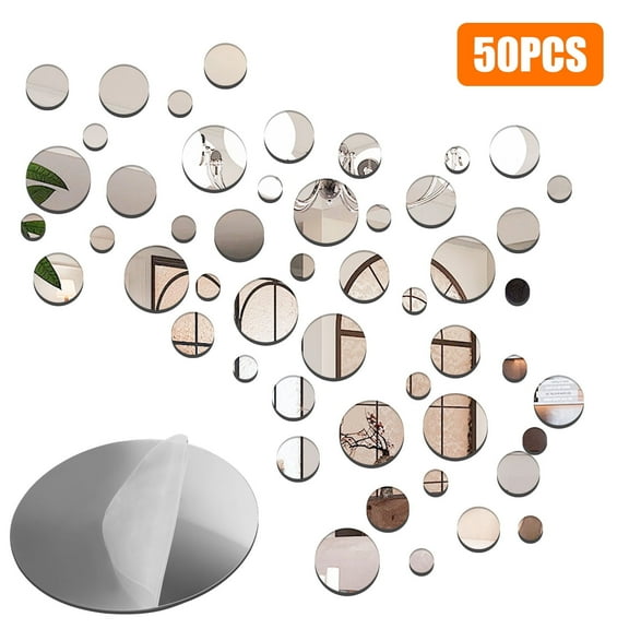 50pcs Acrylic Wall Mirror Stickers, TSV Round 3D Art Wall Mirror Decal DIY for Bedroom Bathroom