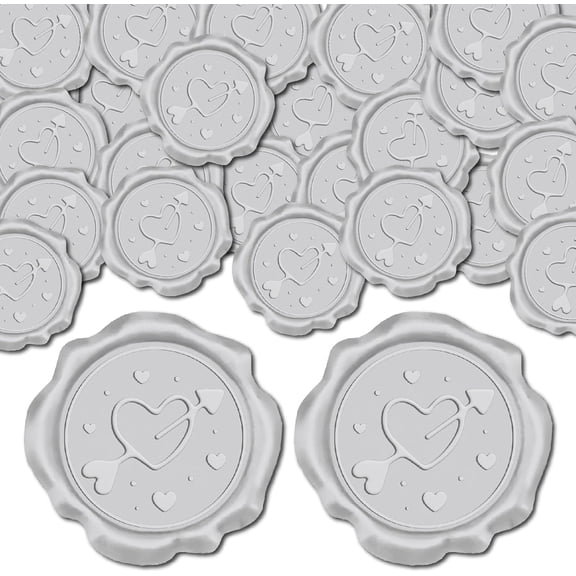 50pcs Adhesive Envelope Sealing Stickers Silver Cupid Heart Wax Seal Stickers Decoration Stickers for DIY Wedding Invitation Envelope Decor Birthday Party Craft Scrapbook