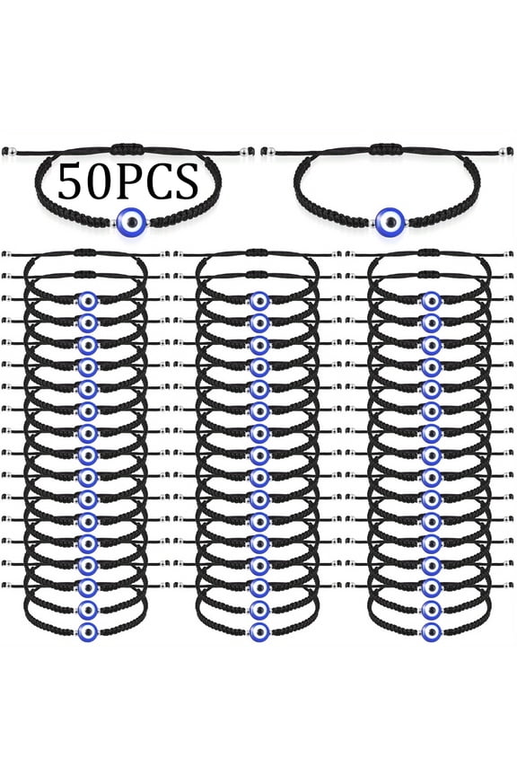 50pcs Adjustable Evil Eye Bracelets Set for Protection and Good Luck, Handmade Woven String Bracelets for Women and Men, Friendship Charm Jewelry Gifts for Birthday, Anniversary, Party Favors