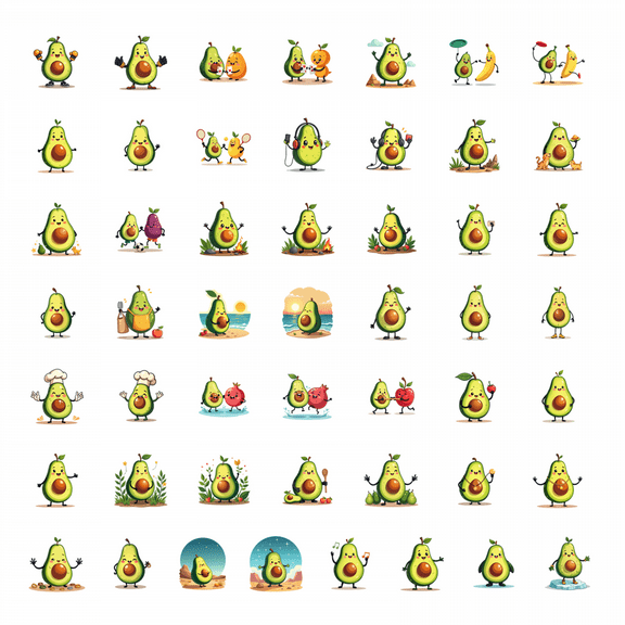 50pcs Adorable Avocado Stickers Cute Plant Animal Stationery Decals Water Bottle Laptop Phone Skateboard Bicycle Stickers Set