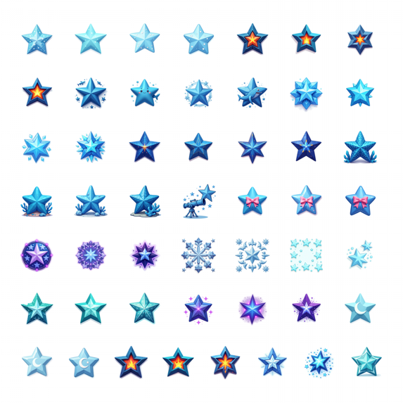 50pcs Adorable Blue Star Shaped Stickers Cartoon Element Children Stationery Stickers Laptop Water Bottle Phone Bicycle Toy Stickers