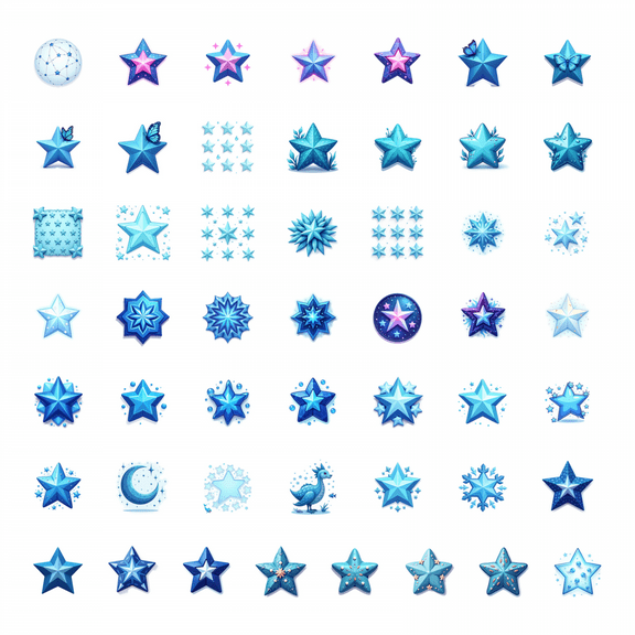 50pcs Adorable Blue Star Shaped Stickers Cartoon Element Children Stationery Stickers Laptop Water Bottle Phone Bicycle Toy Stickers