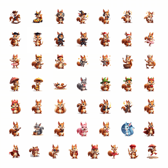 50pcs Adorable Squirrel Superhero Stickers Cartoon Animal Kids Stationery Water Bottle Laptop Phone Skateboard Toy Box Luggage Stickers Set