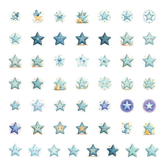 50pcs Adorable Star Stickers with Leaf Elements Cartoon Cute Stationery Stickers Laptop Water Bottle Phone Toy Bicycle Luggage Decals Set