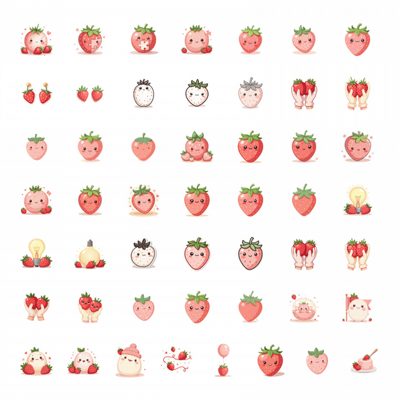 50pcs Adorable Strawberry Stickers Star Element Cartoon Cute Kids Stationery Water Bottle Laptop Phone Bicycle Skateboard Sticker Set