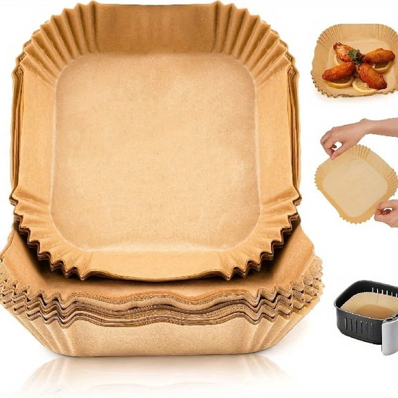 50pcs Air Fryer Trays, Non-Stick & Heat-Resistant to 450°F, Square Parchment Liners for 2-8 QT Air Fryers, Ovens, BBQ, Easy Clean