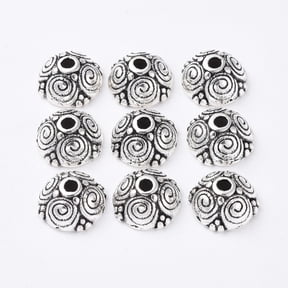 50pcs Alloy Bead Caps Lead Free and Cadmium Free Silver Color 8mm long 8mm wide 4.5mm thick hole: 2mm Inner Diameter: 6mm
