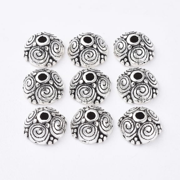 50pcs Alloy Bead Caps Lead Free and Cadmium Free Silver Color 8mm long 8mm wide 4.5mm thick hole: 2mm Inner Diameter: 6mm