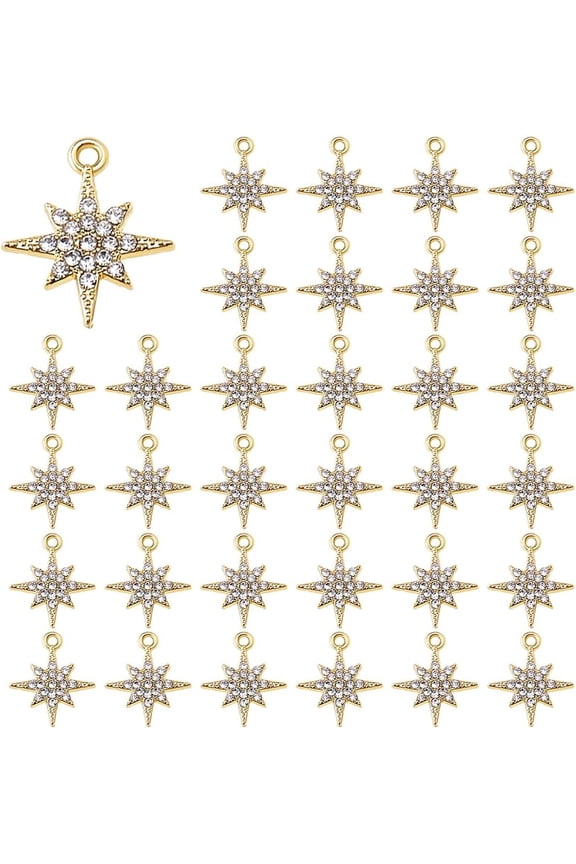 50pcs Alloy Crystal Rhinestone Pendants Star Charms Golden 18x15x2mm Hole: 2mm
