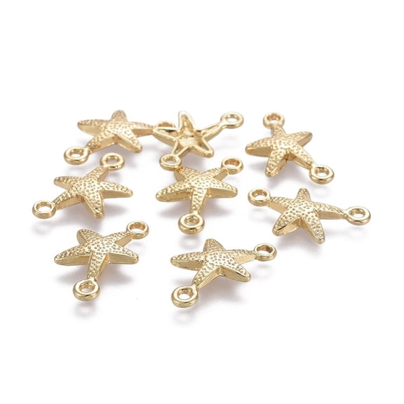 50pcs Alloy Links connectors Ocean Theme Lead Free & Nickel Free & Cadmium Free Starfish/Sea Stars Real 14K golden Plated 11.5x19.5x2mm Hole: 1.5mm