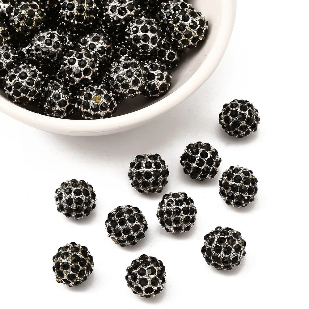 50pcs Alloy Rhinestone Beads Grade A Round Gunmetal Jet 10mm Hole: 2mm ...