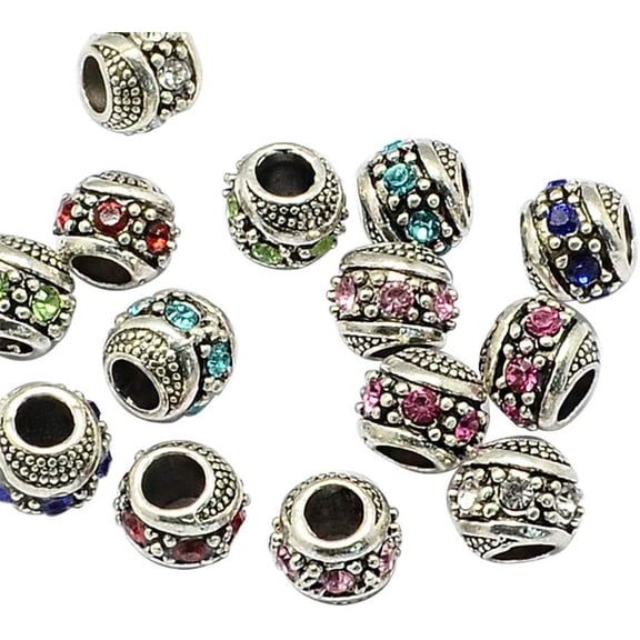 50pcs Alloy Rhinestone European Beads Large Hole Rondelle Beads for Bracelet Necklace Jewelry Making