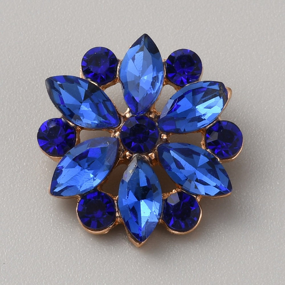 50pcs Alloy Rhinestone Shank Buttons 1-Hole Flower Capri Blue 19x19.5x7mm Hole: 2mm