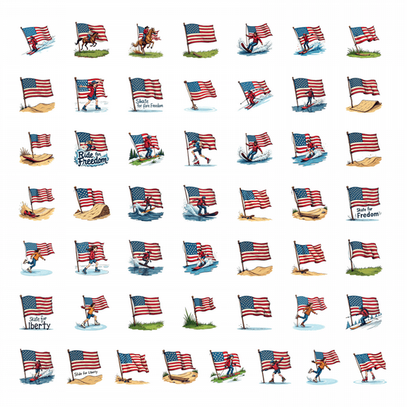 50pcs American Flag Cartoon Style Stationery Stickers Independence Day Stickers National Elements Stickers Water Bottle Laptop Phone Notebook Skateboard