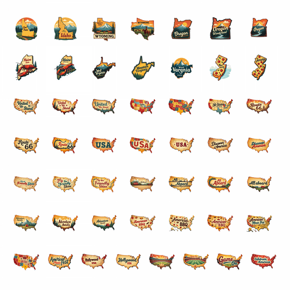 50pcs American Music Fest Themed Stickers Festival Decals Musical Notes Stationery Stickers Water Bottle Laptop Phone Guitar Bag Sticker Set