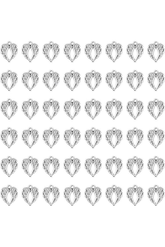 50pcs Angel Wings CharmsMrtal Wing Charms Pendants Feather Vintage Charms Dangle Pendant for Jewelry Making Necklace Bracelet Earrings Charms Christmas Supplies Craft Silver