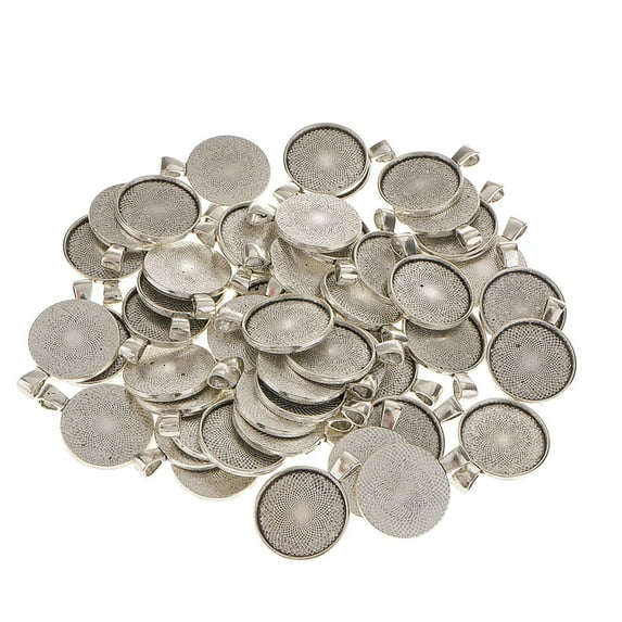 50pcs Antique Alloy Metal Bezel Pendant Cabochon Settings Blank Trays 25mm/ 1 Inch -