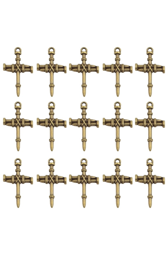 50pcs Antique Bronze Religious Cross Pendant Charms Vintage Alloy Christian Jesus Crucifix Cross Nail Pendants Craft Supplies for DIY Necklace Bracelet Jewelry Making