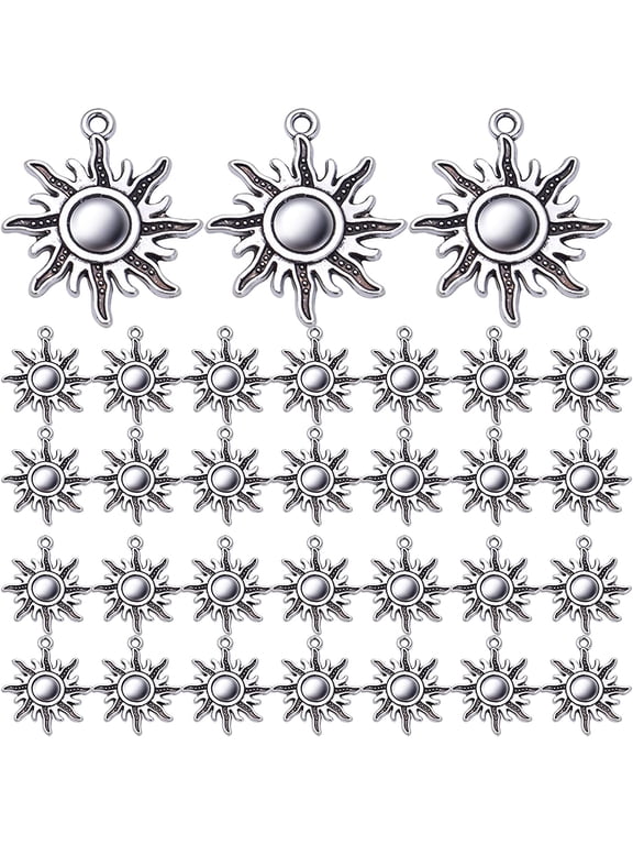 50pcs Antique Silver Celestial Sun Charm Alloy Sun Pendant Charms Vintage Sun Charms for DIY Jewelry Bracelet Necklace Making Accessory, 28mm?25mm