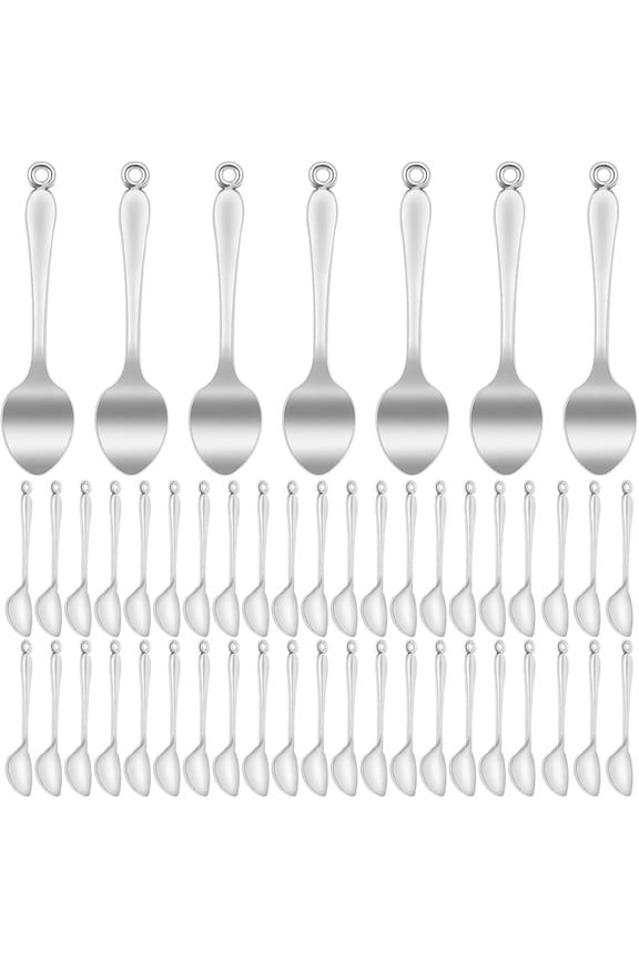 50pcs Antique Silver Spoon Pendant Charms Mini Alloy Kitchen Tableware Charms Micro Scoops Spoon Pendants Jewelry Findings for Necklace Bracelet Keychains Home Kitchen Supplies
