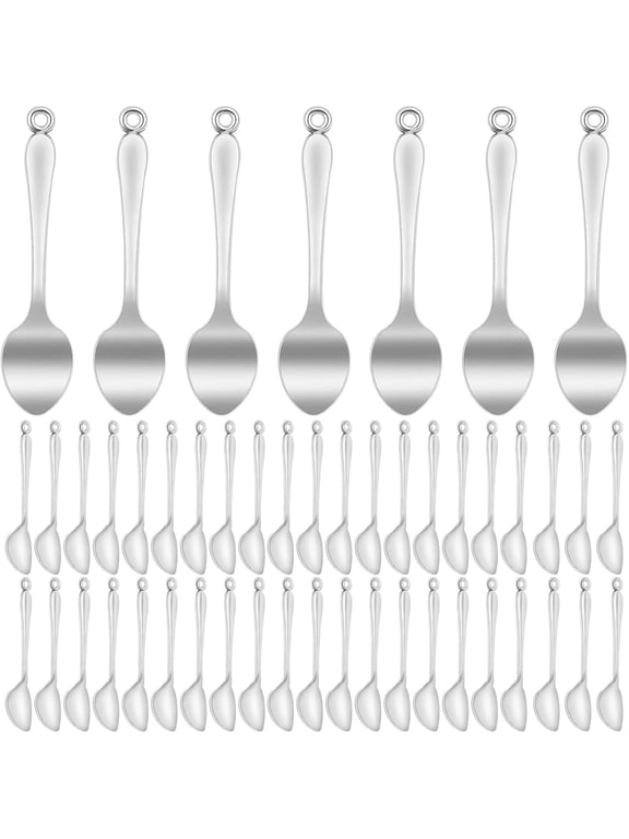50pcs Antique Silver Spoon Pendant Charms Mini Alloy Kitchen Tableware Charms Micro Scoops Spoon Pendants Jewelry Findings for Necklace Bracelet Keychains Home Kitchen Supplies