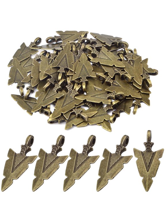 50pcs Arrow Pendant Charms Tibetan Alloy Vintage Arrowhead Charms Craft Supplies for DIY Bracelet Necklace Jewelry Making Handmade Decor, Antique Bronze Hole: 3 mm