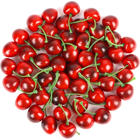 50pcs Artificial Fruit Cherries,Lifelike Fake Cherry Simulation Decor for Home Decoration Photo Prop Craft Supply