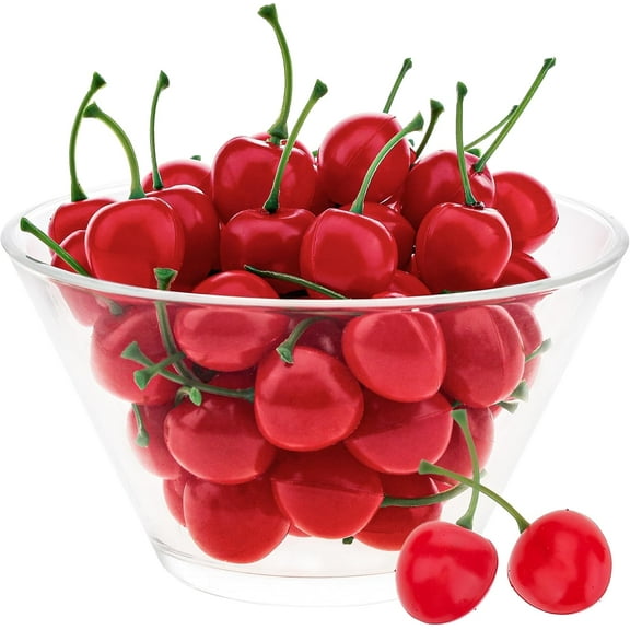 50pcs Artificial Lifelike Red Cherry Decoration Fake Chrries Fruit Food Home Party Christmas Display