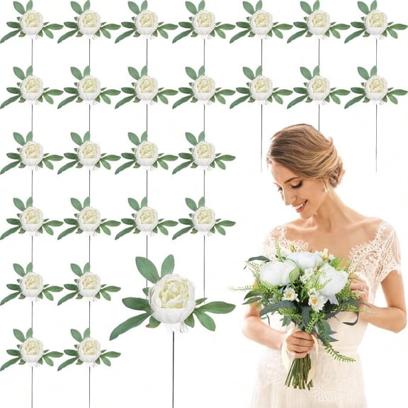 50pcs Artificial Peonies 4inch White Silk Peony Flowers Heads For Decoration Wedding Party Home Office