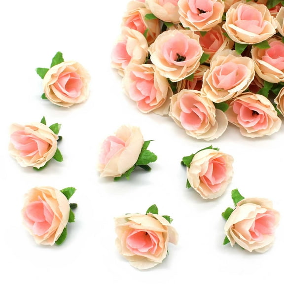 50pcs Artificial Roses Fake Roses Flowers Bulk for Decoration, Champagne Mini Small Real Looking for Wedding Bouquets Bridal Shower Centerpieces Party Table Decoration