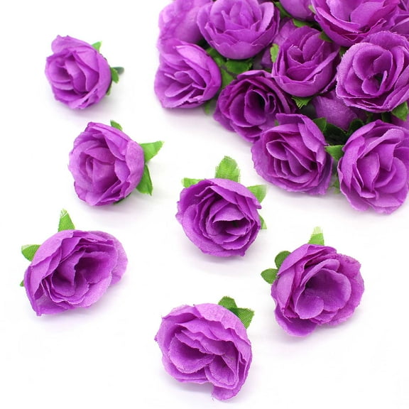 50pcs Artificial Roses Fake Roses Flowers Bulk for Decoration, Purple Mini Small Real Looking for Wedding Bouquets Bridal Shower Centerpieces Party Table Decoration