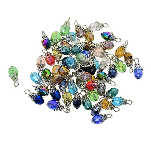 50pcs Assorted colorful glass Beads Handcrafted Crackle Glass Beads Drops with Wire and for Jewelry Making