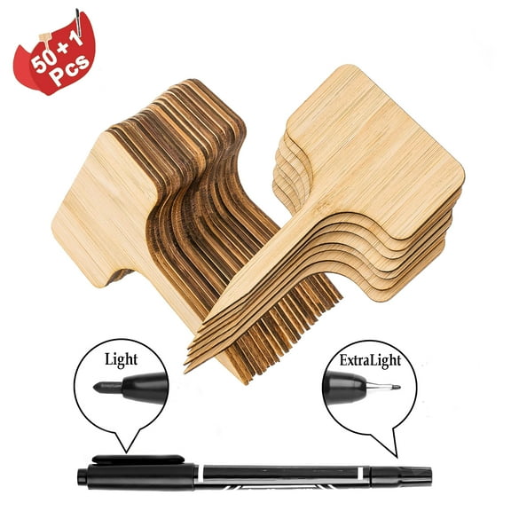 50pcs Bamboo Plant Labels with a Marker Pen, Garden Markers, Plant Tags, Eco-Friendly T-Type, Wooden Plant Sign Tags, Plant Signing, Garden Markers for Seed Potted Herbs Flowers Vegetables 2.4" x 4"