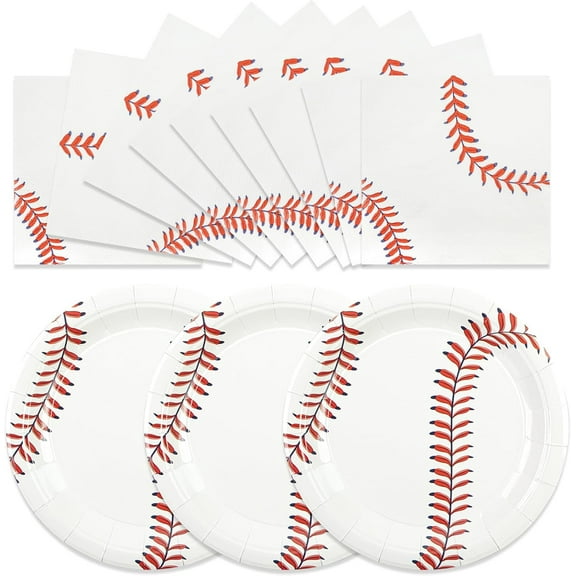 50pcs Baseball Plates and Napkins Party Supplies, Baseball Themed Birthday Party Decorations 7Inch Baseballs Dessert Plates Disposable Paper Dinnerware Tableware Set Baseballs Party Favors