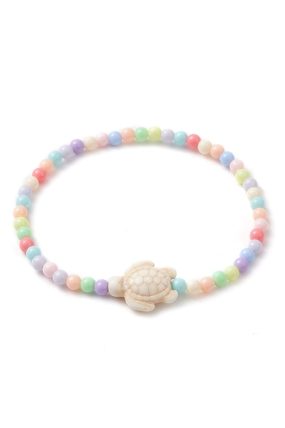 50pcs Beach Turtle Turquoise Link Bracelets 4mm Round Acrylic Beaded Stretch Bracelets Inner Diameter: 2-1/4 inch(5.8cm) Turtle: 17.5x14mm