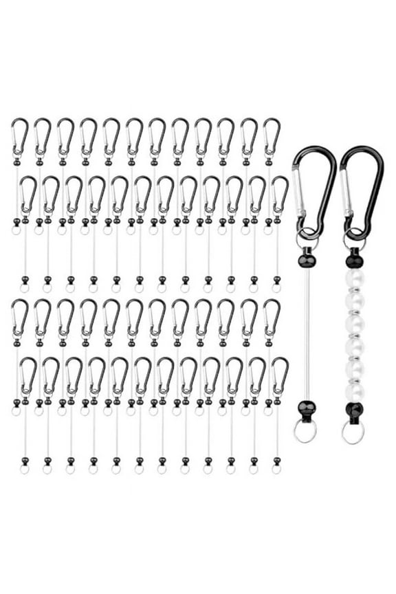 50pcs Beadable Keychain Bars, Bead Key Chain Making Kit Keychain Accessories Charms Beads DIY Blank Metal Keychain